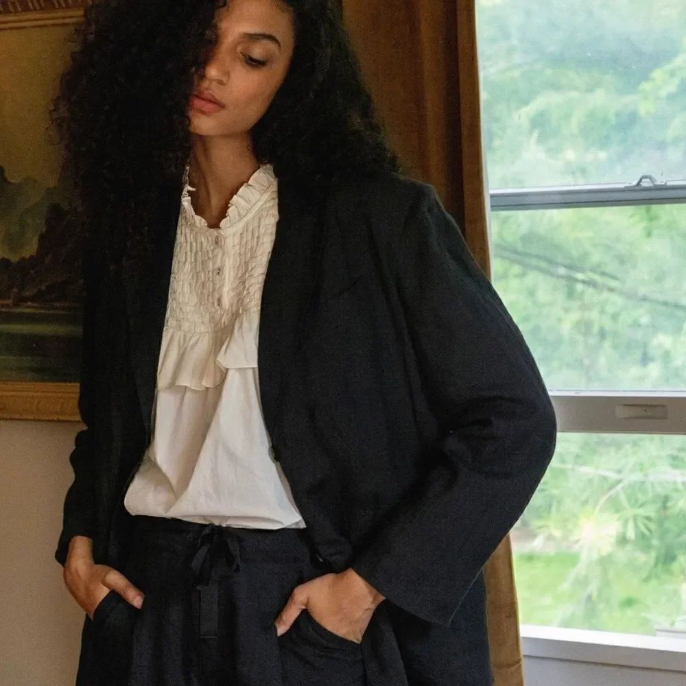 Cleobella Black Linen Blend Oversize Blazer Jacket